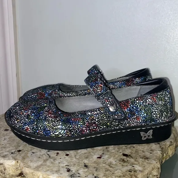 Alegria Belle Cathedral Slim Mary Jane Leather Multi-Colored Velcro Shoe-Sz 37