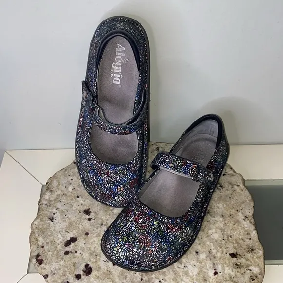 Alegria Belle Cathedral Slim Mary Jane Leather Multi-Colored Velcro Shoe-Sz 37