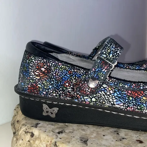 Alegria Belle Cathedral Slim Mary Jane Leather Multi-Colored Velcro Shoe-Sz 37