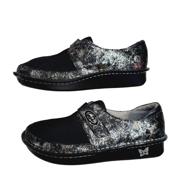 Alegria Brenna Romantical Metallic Floral Leather Black Womens US 7.5 EUR 38 NEW