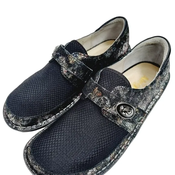 Alegria Brenna Romantical Metallic Floral Leather Black Womens US 7.5 EUR 38 NEW