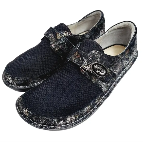 Alegria Brenna Romantical Metallic Floral Leather Black Womens US 7.5 EUR 38 NEW
