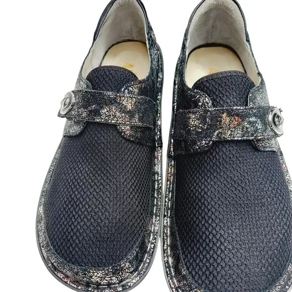 Alegria Brenna Romantical Metallic Floral Leather Black Womens US 7.5 EUR 38 NEW