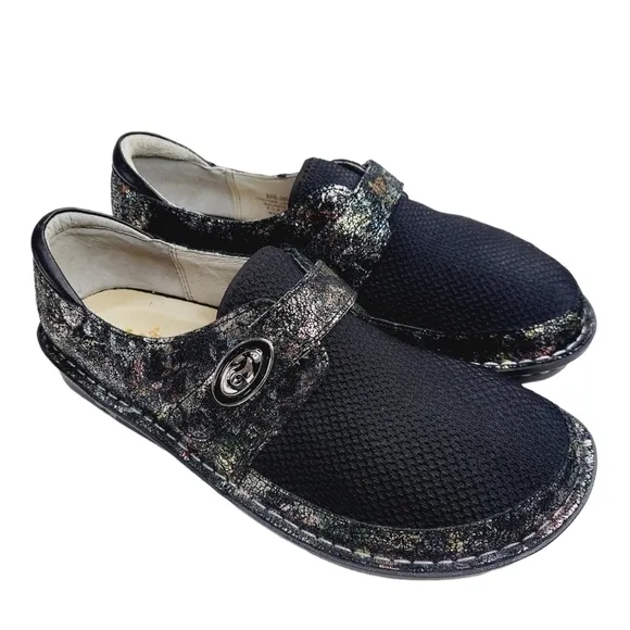 Alegria Brenna Romantical Metallic Floral Leather Black Womens US 7.5 EUR 38 NEW