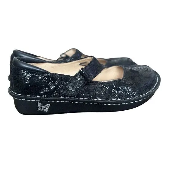 Alegria Dayna Black Paisley Mary Jane Shoes Size 37 WIDE. US Size 7 - 7 1/2 WIDE