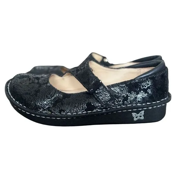 Alegria Dayna Black Paisley Mary Jane Shoes Size 37 WIDE. US Size 7 - 7 1/2 WIDE