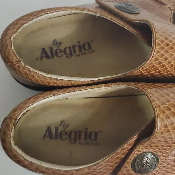 Alegria Kaitlyn Cognac Burnish Snake Professional Shoes Size EU 38 US 8/8.5