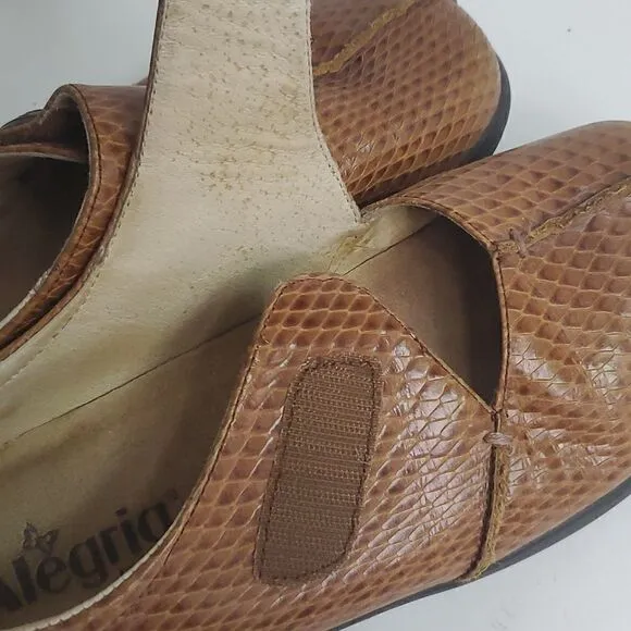 Alegria Kaitlyn Cognac Burnish Snake Professional Shoes Size EU 38 US 8/8.5