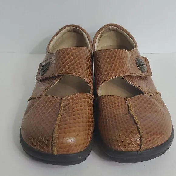 Alegria Kaitlyn Cognac Burnish Snake Professional Shoes Size EU 38 US 8/8.5