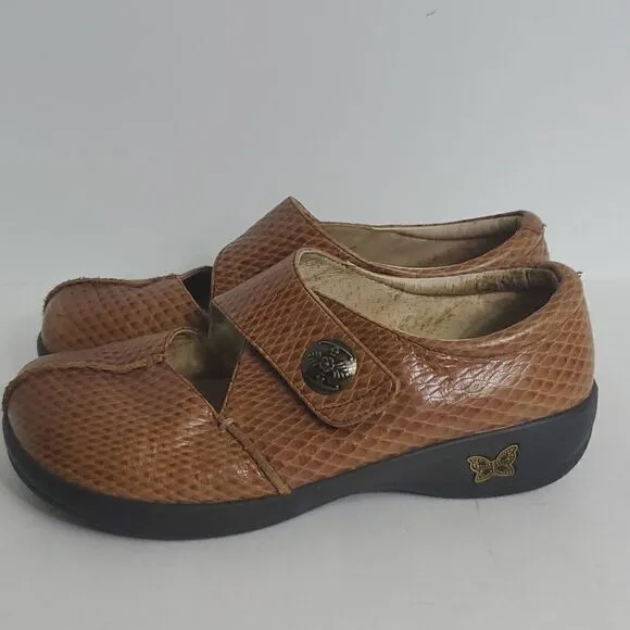 Alegria Kaitlyn Cognac Burnish Snake Professional Shoes Size EU 38 US 8/8.5