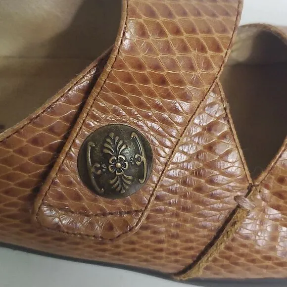 Alegria Kaitlyn Cognac Burnish Snake Professional Shoes Size EU 38 US 8/8.5