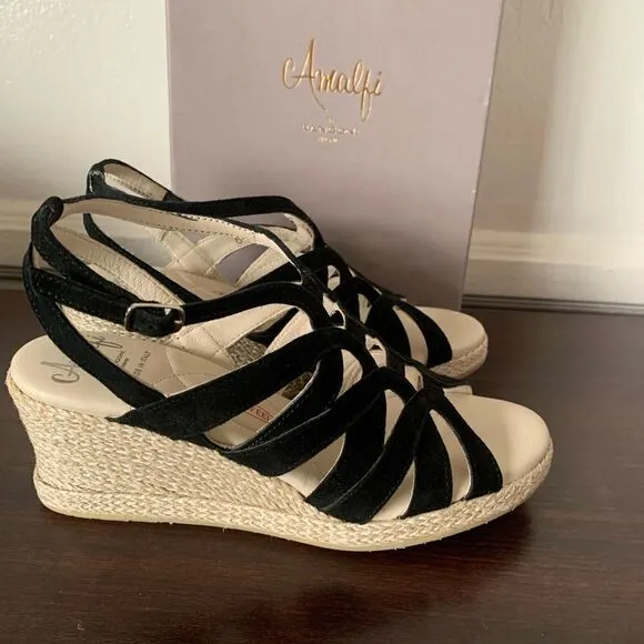 Amalfi by Rangoni Luca  soft suede leather espadrille wedge sandal size 6