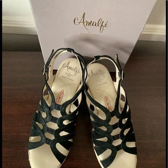 Amalfi by Rangoni Luca  soft suede leather espadrille wedge sandal size 6