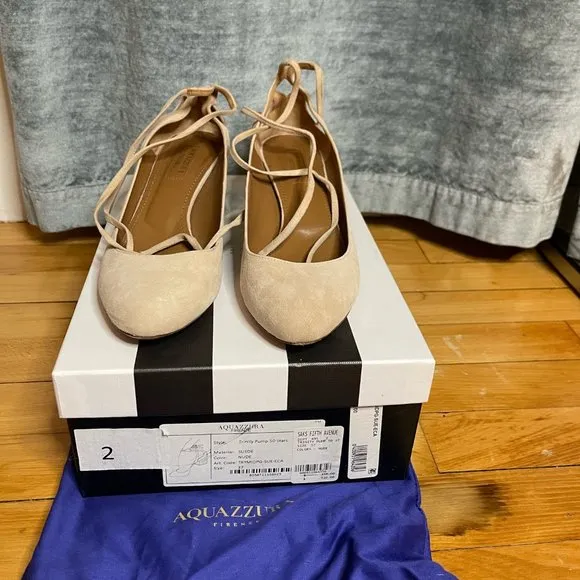 Aquazzura Trinity Pump 50 stars - nude pump with gold heel and ankle tie sz 37