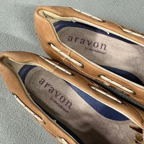 Aravon Boat Shoes 9.5 B Brown Women’s Leather Comfort Shoes