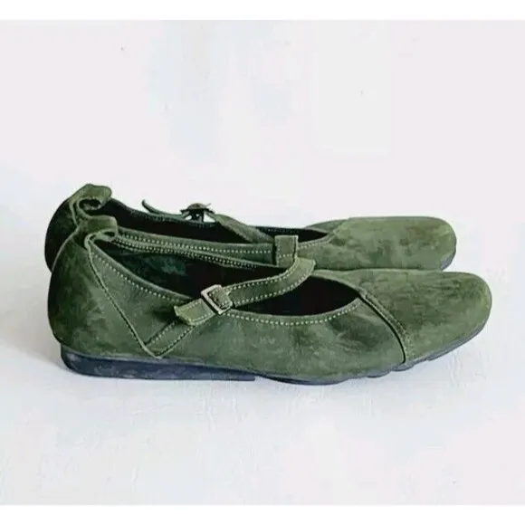 ARCHE Olive Green Leather  Mary Jane Comfort Shoes Size 40 EU Classic