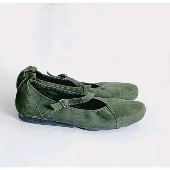 ARCHE Olive Green Leather  Mary Jane Comfort Shoes Size 40 EU Classic
