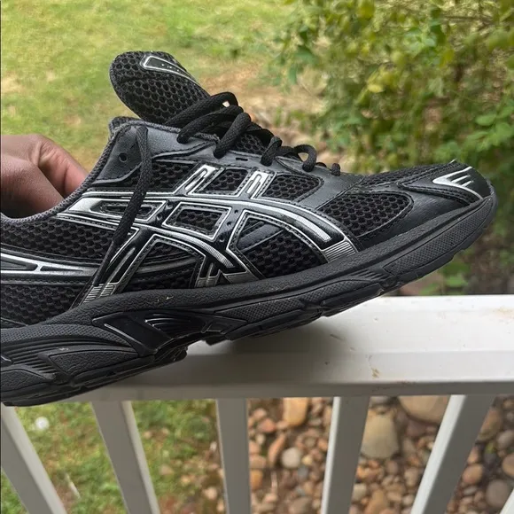 Asics Black and Silver Athletic Shoes with Signature Stripes