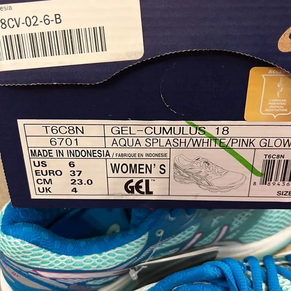 ASICS Gel Cumulus 18 shoes sneakers new running T6CBN 6701 aqua Women’s Size 6