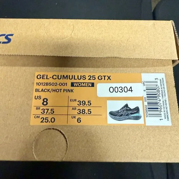 Asics Gel Cumulus 25 GTX Black Hot Pink Running Shoes Sneakers 8