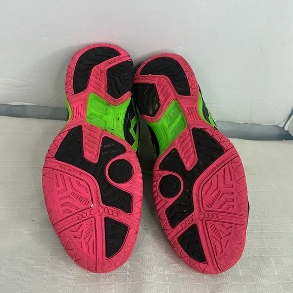 ASICS Gel-Dedicate 4 Tennis Shoes Black/Pink/Lime Green Women's size 8