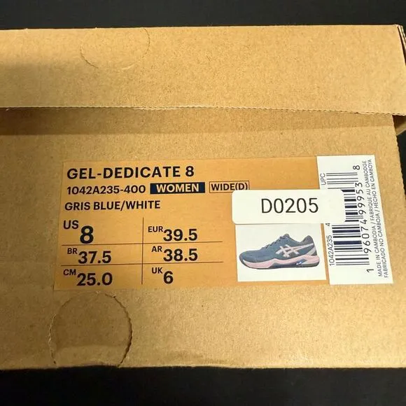 Asics Gel Dedicate 8 Gris Blue White Court Shoes Sneakers 8 Wide