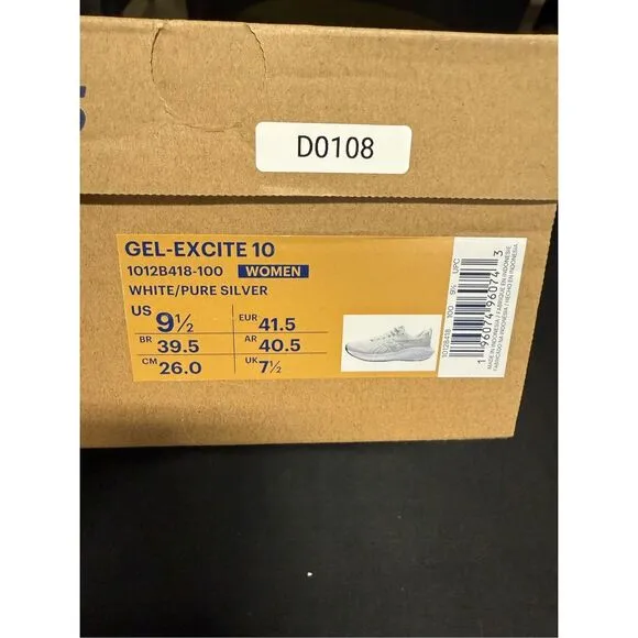 Asics Gel Excite 10 White Pure Silver Court Shoes Sneakers 9.5