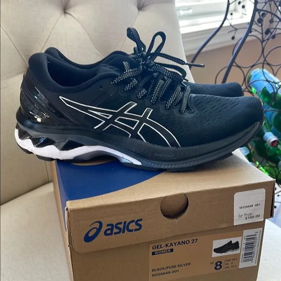 ASICS Gel-Kayano 27 Women's Running Shoes Size 8 Black/Silver