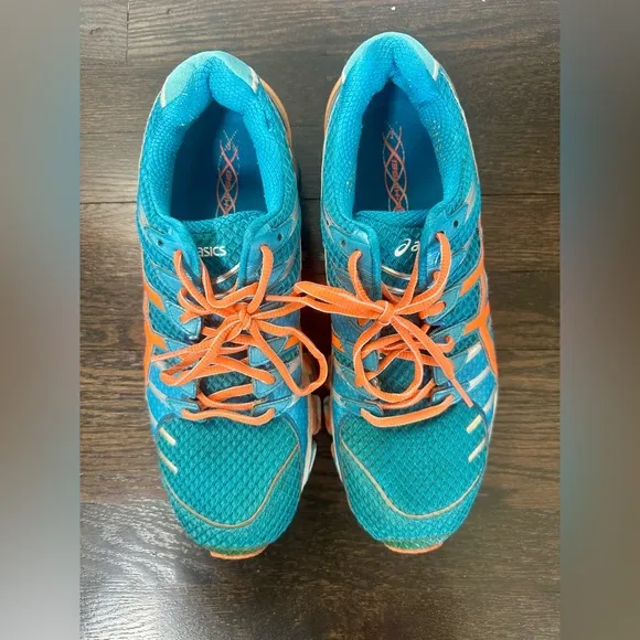 ASICS Gel Kinsel 4 T139N island blue/white/flash orange Men’s 11.5 Running Shoes