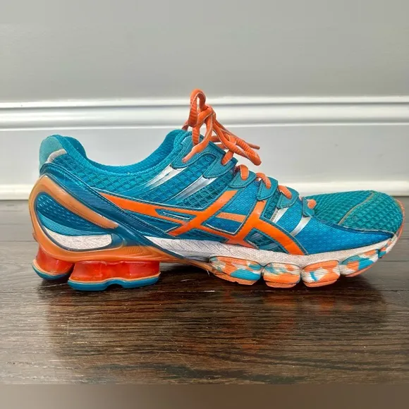 ASICS Gel Kinsel 4 T139N island blue/white/flash orange Men’s 11.5 Running Shoes