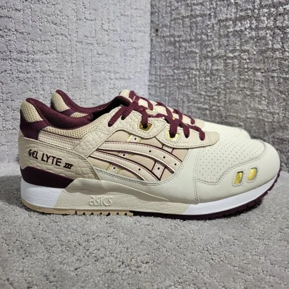 Asics Gel Lyte 3 III Men's Size 10.5 US Beige Burgundy Sneaker Shoes 1191A201