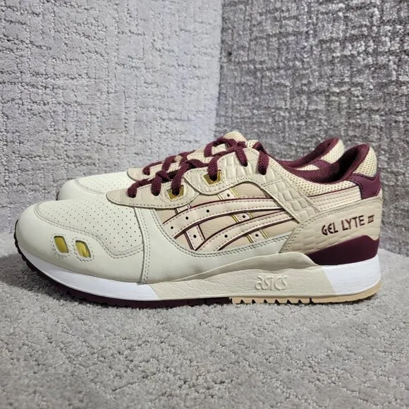Asics Gel Lyte 3 III Men's Size 10.5 US Beige Burgundy Sneaker Shoes 1191A201