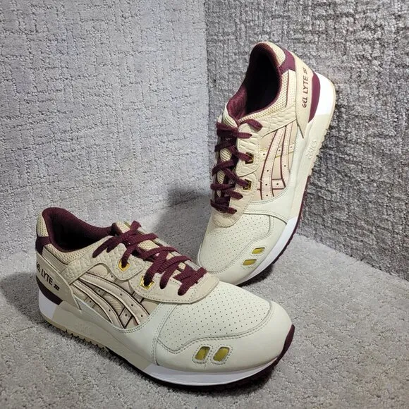Asics Gel Lyte 3 III Men's Size 10.5 US Beige Burgundy Sneaker Shoes 1191A201