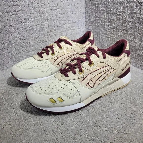 Asics Gel Lyte 3 III Men's Size 10.5 US Beige Burgundy Sneaker Shoes 1191A201