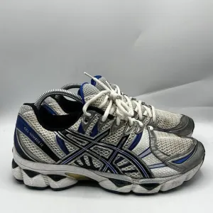 Asics Gel-Nimbus 12 Mens Size 9W Silver/Blue/White Running Shoes Sneakers T046N