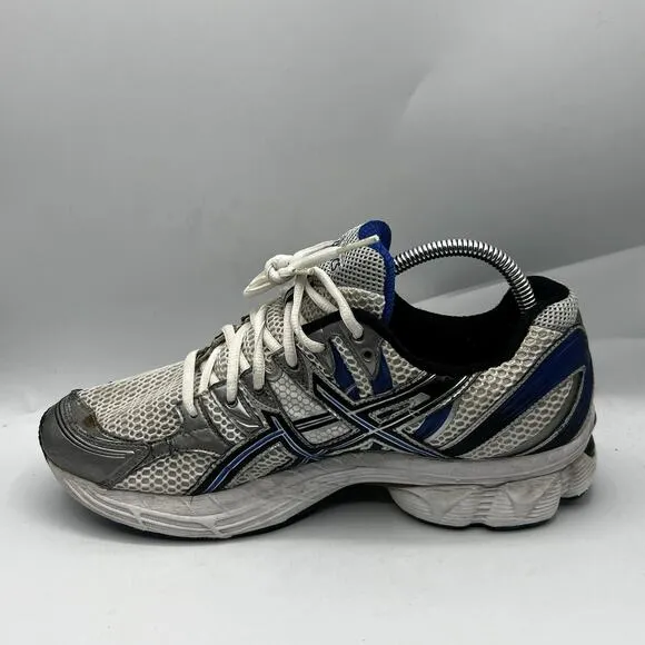 Asics Gel-Nimbus 12 Mens Size 9W Silver/Blue/White Running Shoes Sneakers T046N