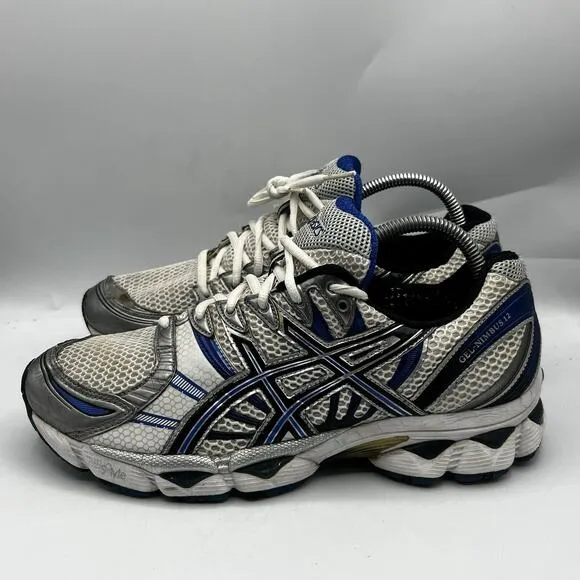 Asics Gel-Nimbus 12 Mens Size 9W Silver/Blue/White Running Shoes Sneakers T046N