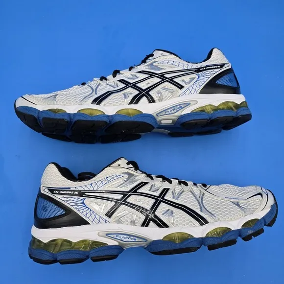 Asics Gel Nimbus 16 T437N Men Size US 13 White Black Blue Running Shoes