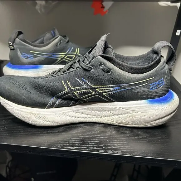 Asics Gel-Nimbus 25 Mens Size 12 Black Blue Running Shoes 1011B547