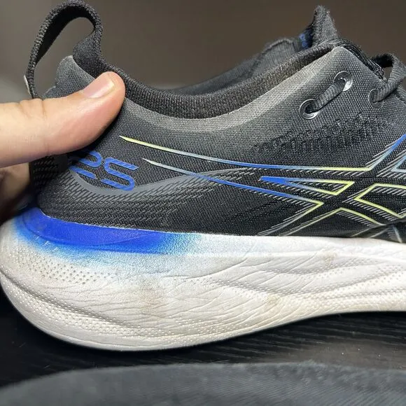 Asics Gel-Nimbus 25 Mens Size 12 Black Blue Running Shoes 1011B547