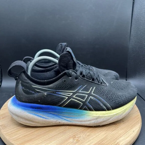 ASICS Gel Nimbus 25 Men’s Size 8 Running Shoes Sneakers Black Neon Blue