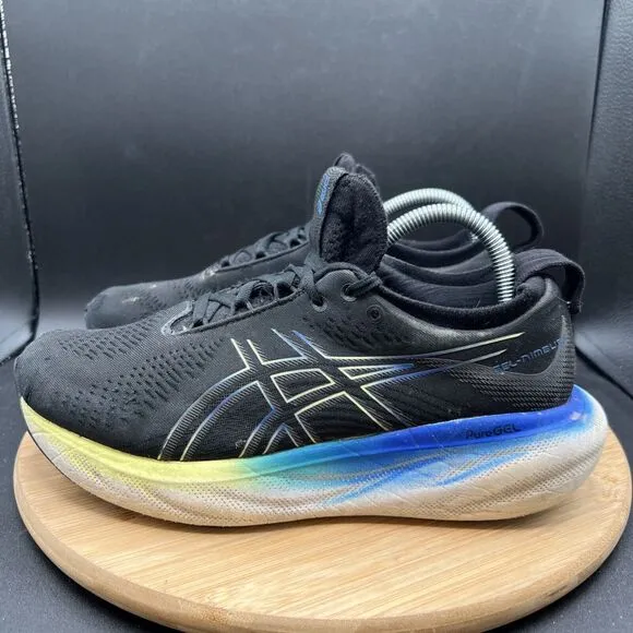 ASICS Gel Nimbus 25 Men’s Size 8 Running Shoes Sneakers Black Neon Blue