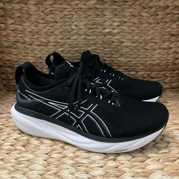 Asics Gel Nimbus 25 Running Shoes Black White Mens 12