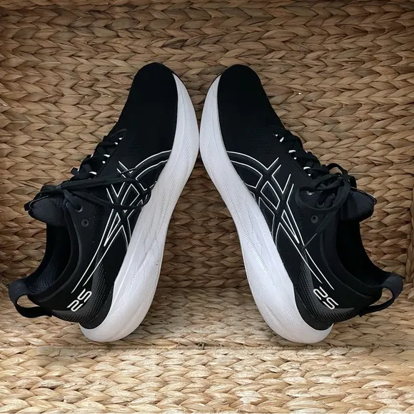 Asics Gel Nimbus 25 Running Shoes Black White Mens 12