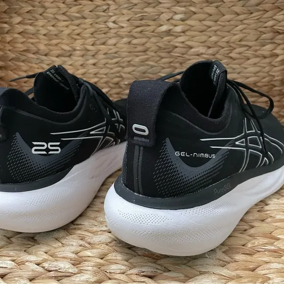 Asics Gel Nimbus 25 Running Shoes Black White Mens 12
