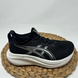 ASICS Gel Nimbus 27 Running Shoes Black Lake Grey White Size 6.5 WIDE Women's