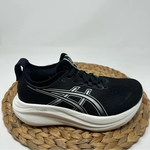 ASICS Gel Nimbus 27 Running Shoes Black Lake Grey White Size 6.5 WIDE Women's