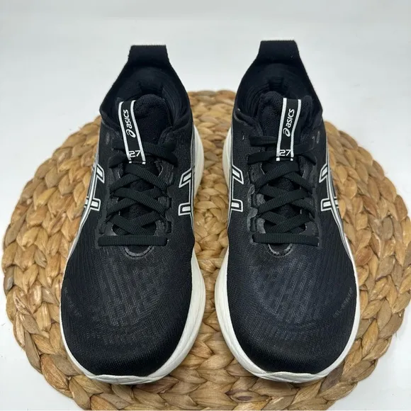 ASICS Gel Nimbus 27 Running Shoes Black Lake Grey White Size 6.5 WIDE Women's