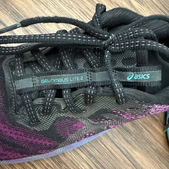 Asics Gel Nimbus Lite 2 Running Shoes Black Purple Blue Women&quot;s Size 7 1/2