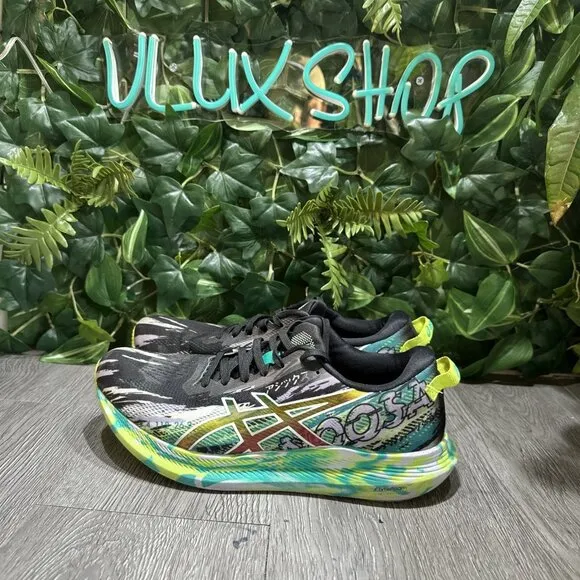 Asics Gel Noosa Tri 13 Running Shoes Womens 9.5 Black Green Athletic Sneaker